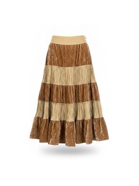 Edward Womens Brown/Beige Bohemian Tiered Midi Skirt Elastic Waist Size 4
